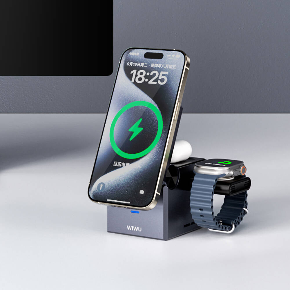Wiwu Wi-W030 Small Square Küp Tasarımlı Telefon & Akıllı Saat & Kulaklık İçin 15W 3in1 Kablosuz Şarj Standı Wiwu Wi-W030 Small Square Küp Tasarımlı Telefon & Akıllı Saat & Kulaklık İçin 15W 3in1 Kablosuz Şarj Standı